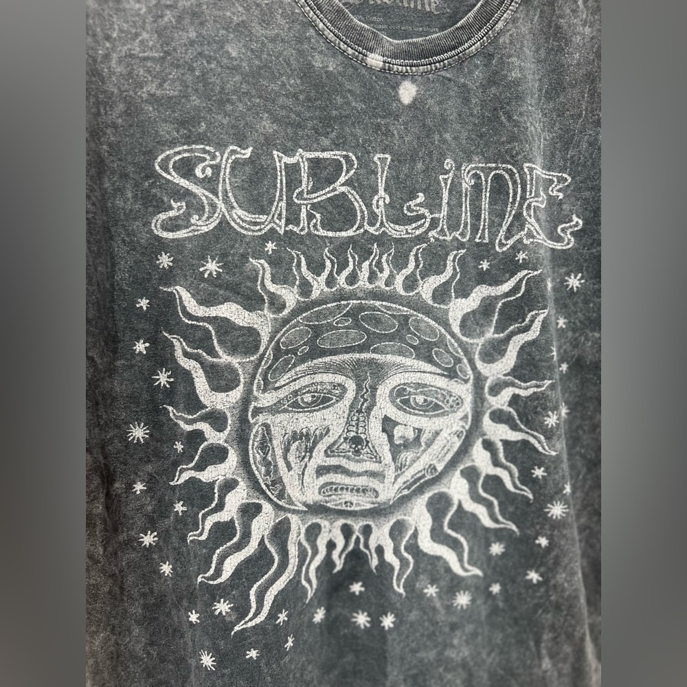 Vintage-Inspired Sublime Band Tee Sun Face Graphic Black Distressed Medium - Picture 3 of 5